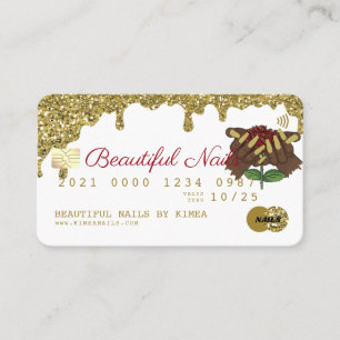 Nail Technician Dripping Gold Glitter Credit Style Business Card