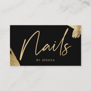 Nail technician elegant gold brushstroke black business card