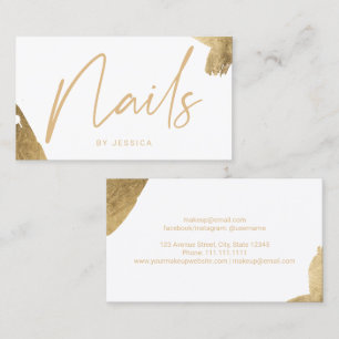 Nail technician elegant gold brushstroke white business card