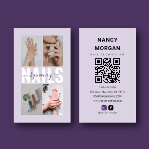 Nail Technician Elegant Photo Collage QR Code Business Card