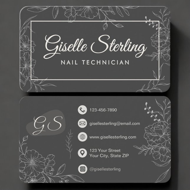 Nail Technician Floral Business Card (Creator Uploaded)