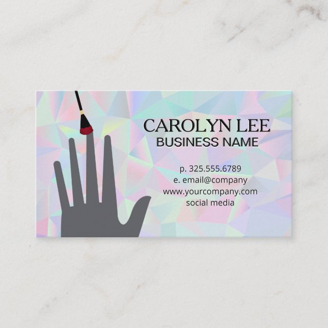 Nail Technician | Geometric Iridescent Background Business Card (Front)