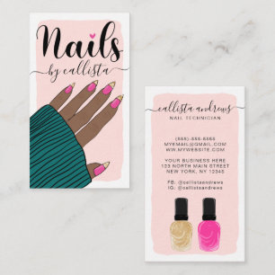 Nail Technician Girly Pink Gold Hand Illustration Business Card