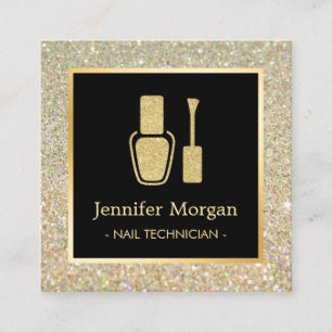 Nail Technician Gold Glitter Polish Bottle Square Business Card