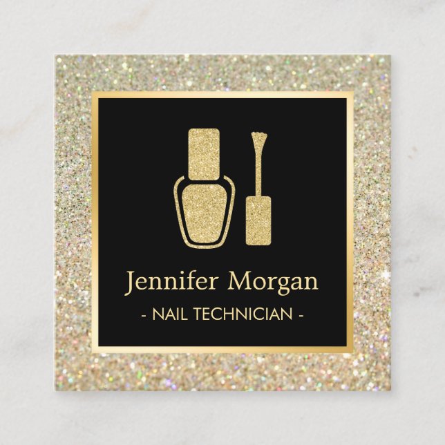 Nail Technician Gold Glitter Polish Bottle Square Business Card (Front)