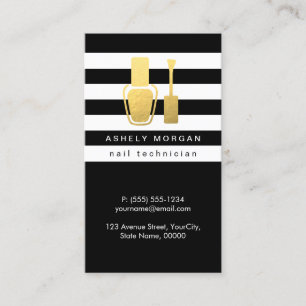 Nail Technician Gold Polish Bottle B&W Stripes Business Card