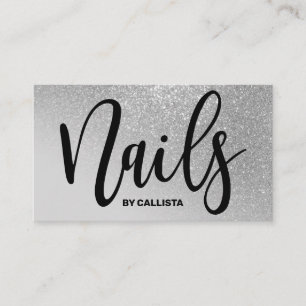 Nail Technician Grey Silver Glitter Typography Business Card