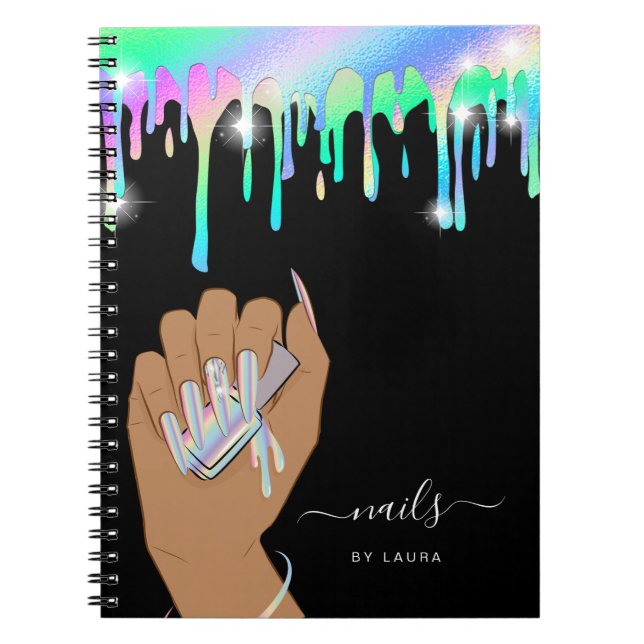 Nail Technician Holographic Drips Glittering Notebook (Front)