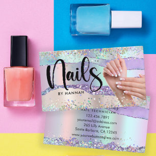 Nail Technician Holographic Glitter Business Card