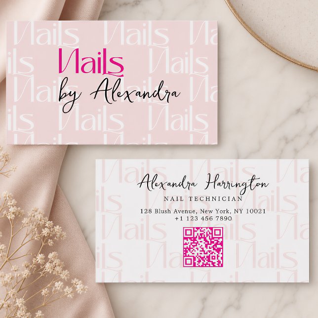 Nail Technician Hot Pink Typography Pattern Business Card (Creator Uploaded)