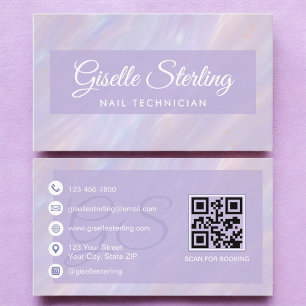 Nail Technician Iridescent Pastel Opal Holographic Business Card