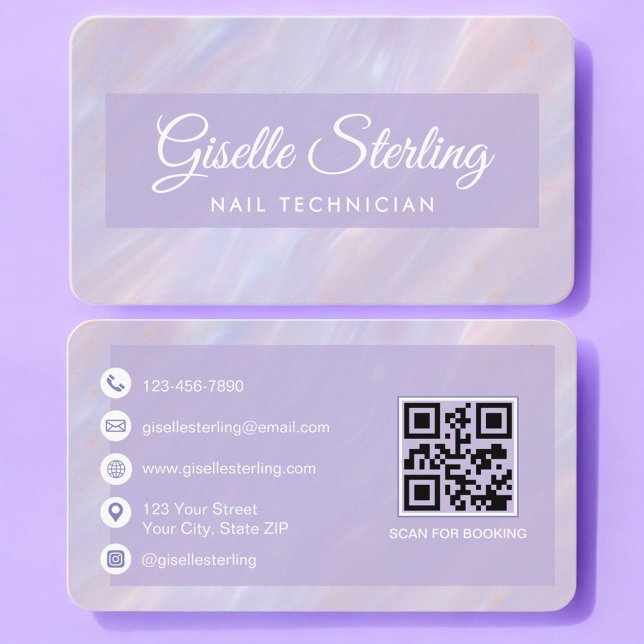 Nail Technician Iridescent QR Code Professional Business Card (Creator Uploaded)