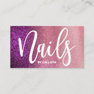 Nail Technician Magenta Pink Triple Glitter Ombre Business Card