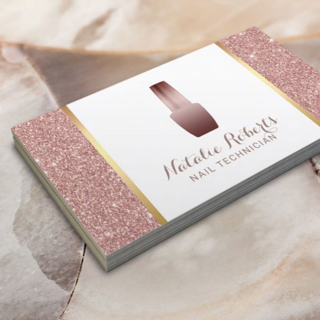 Nail Technician Makeup Artist Rose Gold Glitter Business Card (Creator Uploaded)