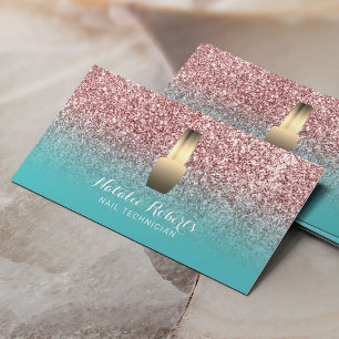 Nail Technician Makeup Artist Rose Gold Teal Business Card