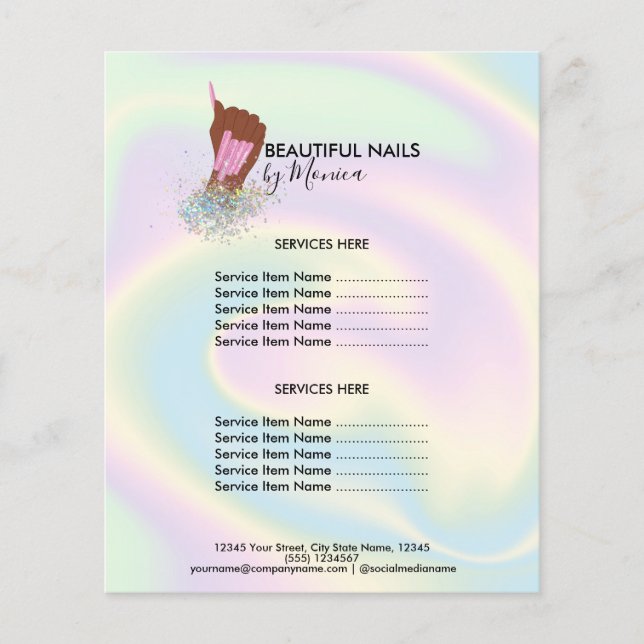 Nail Technician Mani Salon Holograph  Girly Modern Flyer (Front)