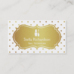 Nail Technician Manicurist - Chic White Gold Dots Business Card