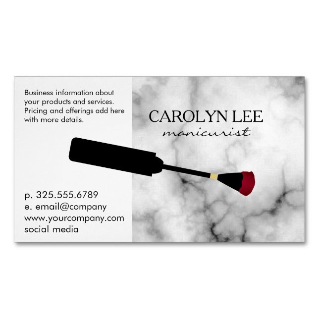 Nail Technician Marble Magnetic Business Card (Front)