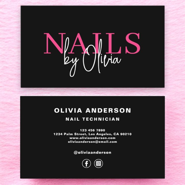 Nail Technician Modern Typography Hot Pink Business Card (Creator Uploaded)