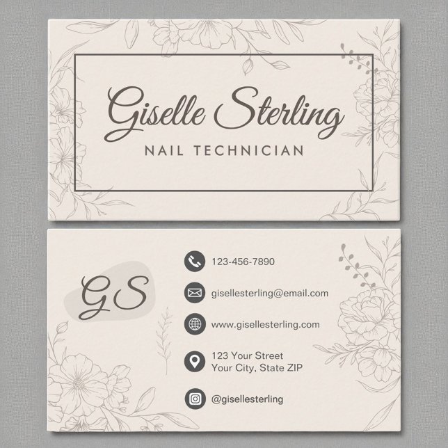 Nail Technician Neutral Ivory Floral Elegant Business Card (Creator Uploaded)