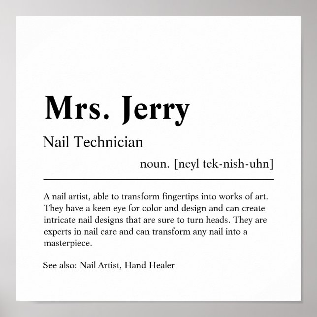 Nail Technician Personalised Gift Poster (Front)