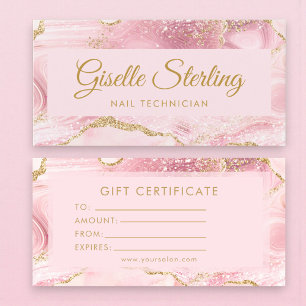 Nail Technician Pink Gold Agate Gift Certificate