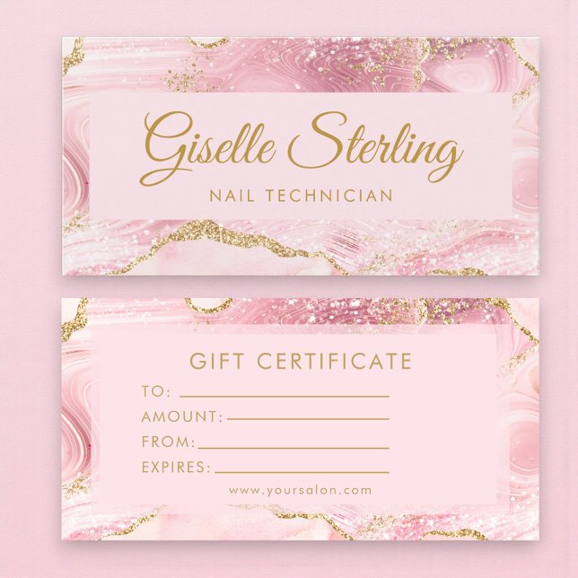 Nail Technician Pink Gold Agate Gift Certificate (Creator Uploaded)