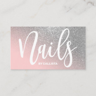 Nail Technician Pink Silver Glitter Typography Business Card