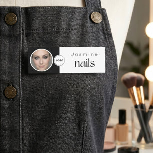 Nail Technician Professional Photo Qr Black White Name Tag