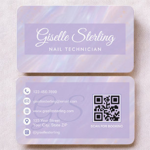 Nail Technician Purple QR Code Business Card