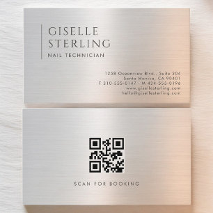 Nail Technician QR Code Brushed Metal Business Card