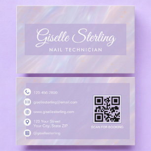 Nail Technician QR Code Iridescent Opal Business Card