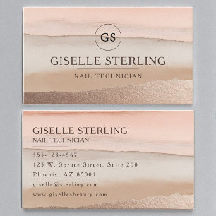 Nail Technician Rose Gold Blush Beige Watercolor Business Card