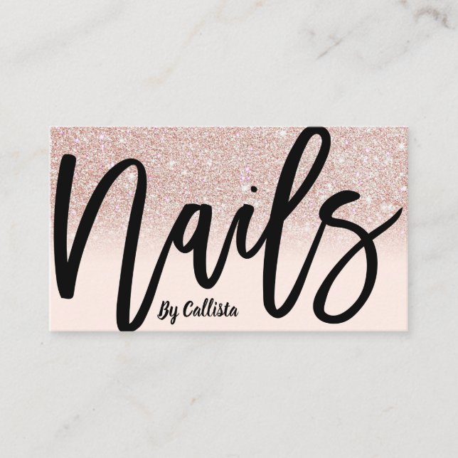 Nail Technician Rose Gold Glitter Pink Typography Business Card (Front)
