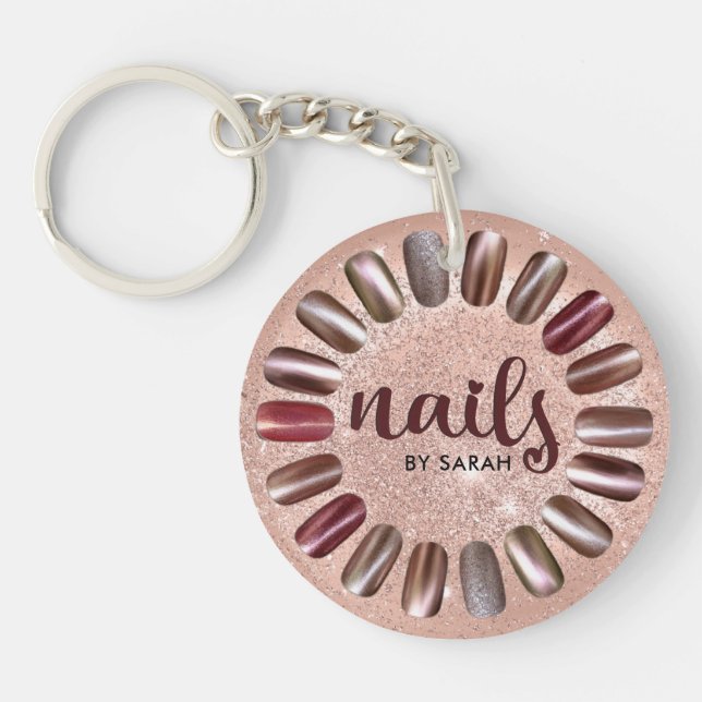 Nail Technician Rose Gold Personalised Key Ring (Front)