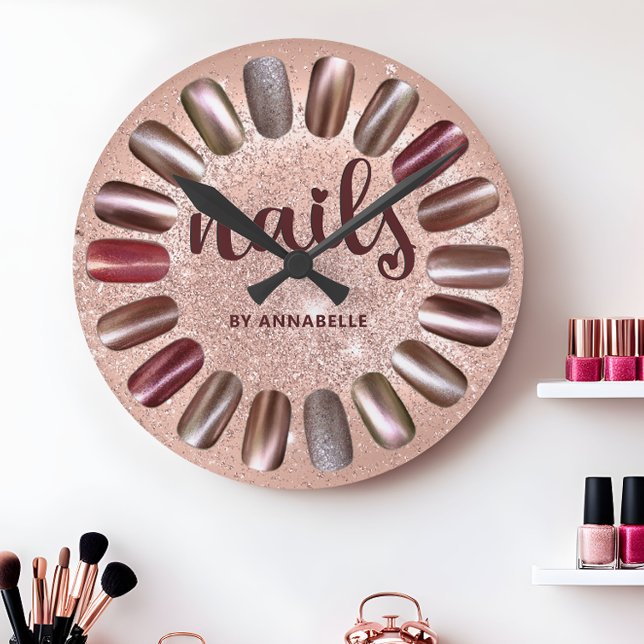 Nail Technician Rose Gold Personalised  Round Clock (Creator Uploaded)