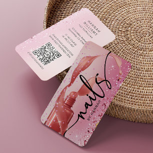 Nail Technician Rose Gold & Pink QR Code Business Card