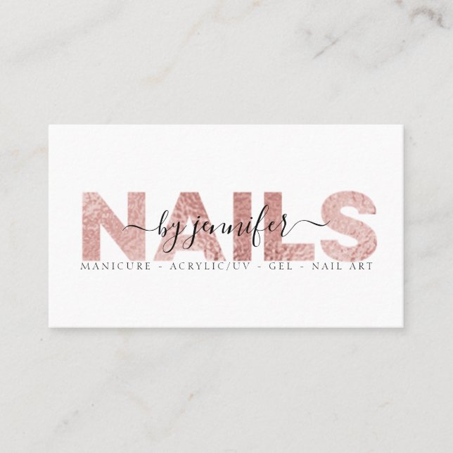 Nail Technician Salon Rose Gold Metallic Elegant Business Card (Front)
