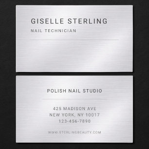 Nail Technician Silver Metallic Professional Business Card