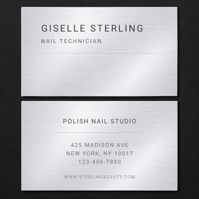 Nail Technician Silver Metallic Professional Business Card (Creator Uploaded)