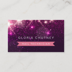 Nail Technician - Trendy Pink Glitter Business Card