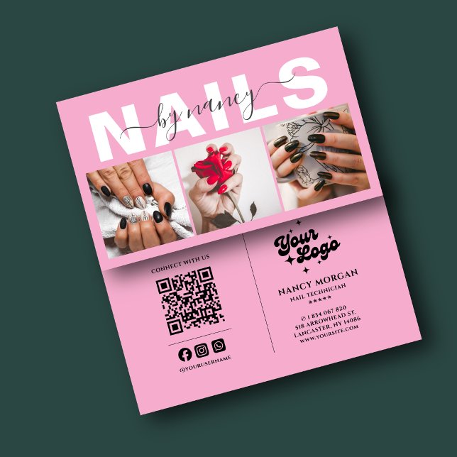 Nail Technician Typography Photo Qr Code Logo  Business Card (Creator Uploaded)