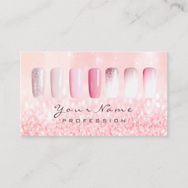 Nails Art Glitter Metallic Glam Pink Rose Lux Glam Business Card (Front)