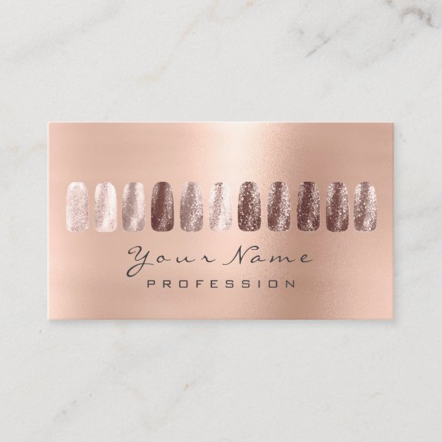 Nails Art Glitter Metallic Glam Pink Rose Skinny Business Card (Front)