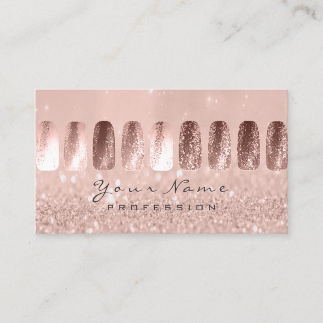 Nails Art Glitter Skinny Pastel Pink Rose Business Card (Front)