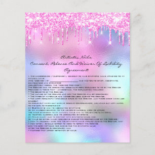 Nails Artist Liability Waiver Rose Pink Drips Blue Flyer