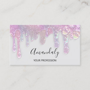Nails Beauty Logo Drips Holograph Grey Pink Business Card