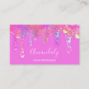Nails Beauty Logo Drips Holographs Pink Business Card