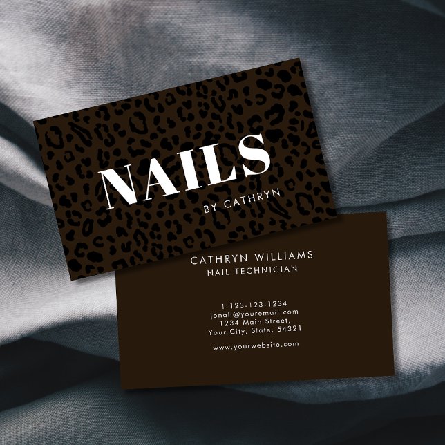 Nails Brown Animal Print Nail Technician Business Card (Creator Uploaded)