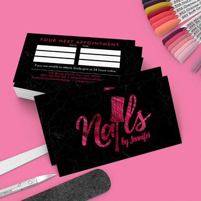 Nails by - Original Text logo Drawing Glitter Pink Business Card (Creator Uploaded)